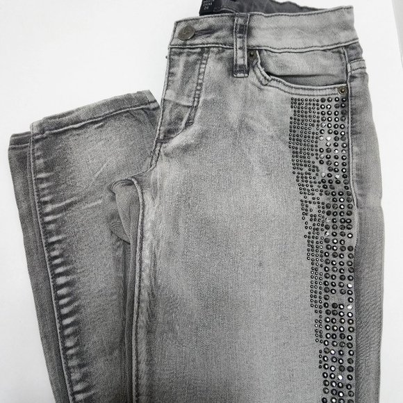 BEBE Skinny Fit Jeans Gray Wash Rhinestones Sz 24 - Picture 1 of 5